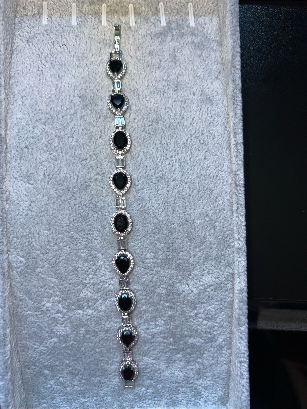Silver-Tone Bracelet with Black Stone Accents - Women Jewelry